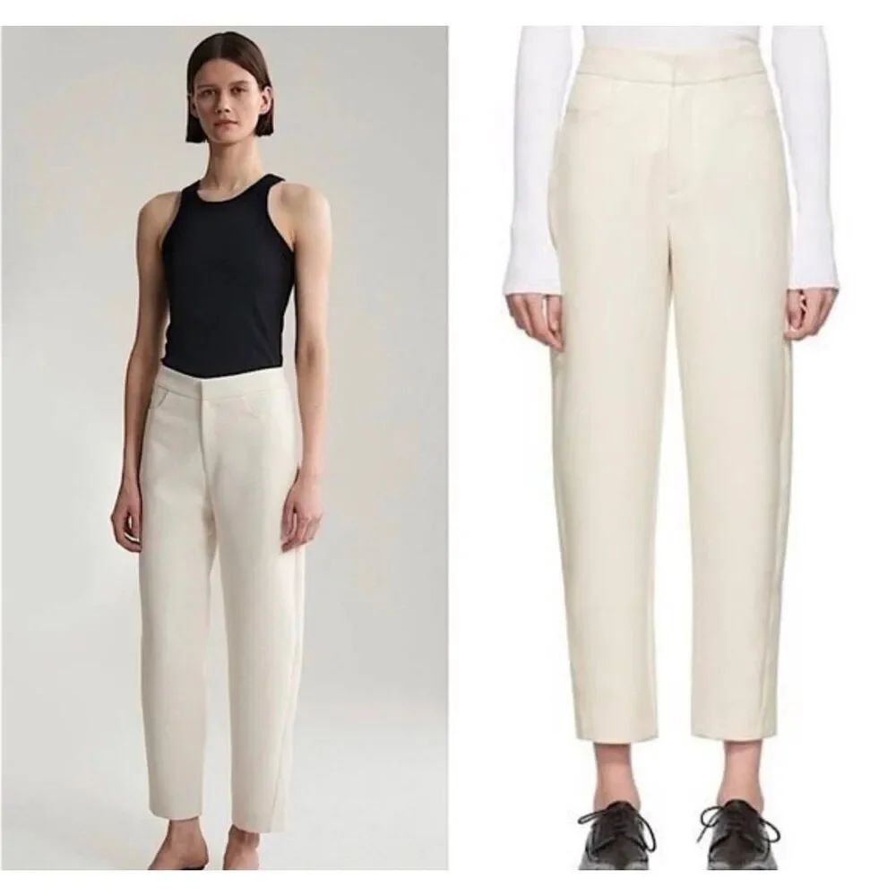 TOTEME Beige Textured Cotton Boucle Twill Ankle Crop Straight Tapered Trousers M